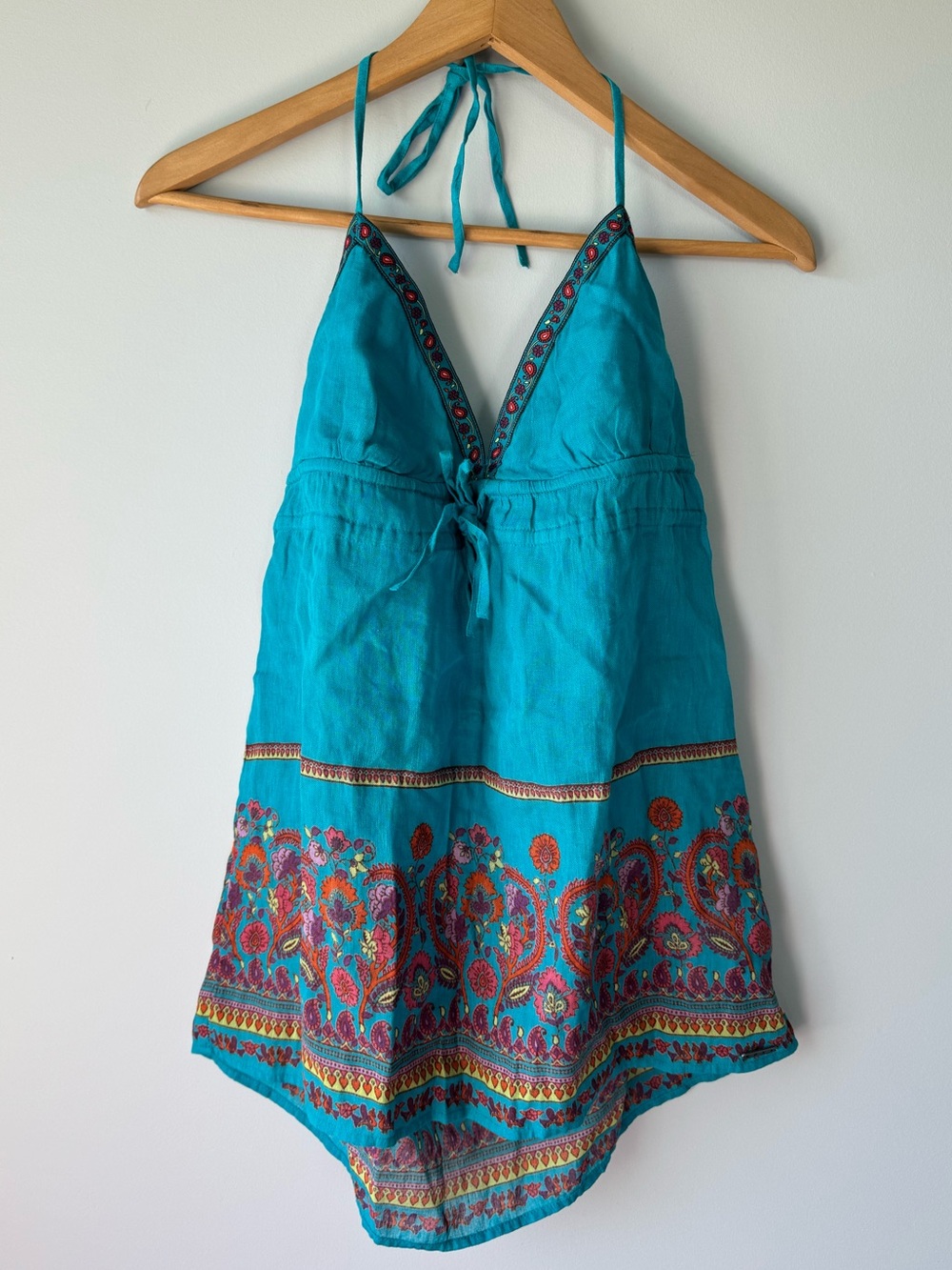 Roxy Turquoise Halter top with Colorful Border